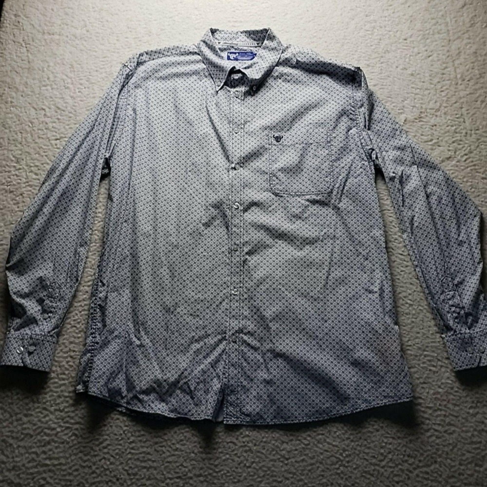 Cowboy Hardware Shirt Mens XL White Geometric Long Sleeve Western Button-Up